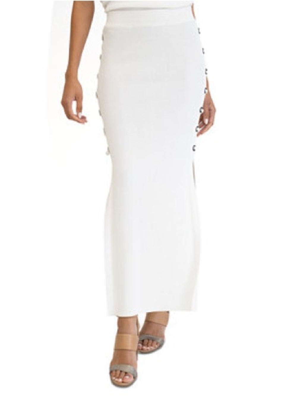 ADRIENNE LANDAU Women's Rib-Knit Lace-Up Side-Slit Maxi Skirt